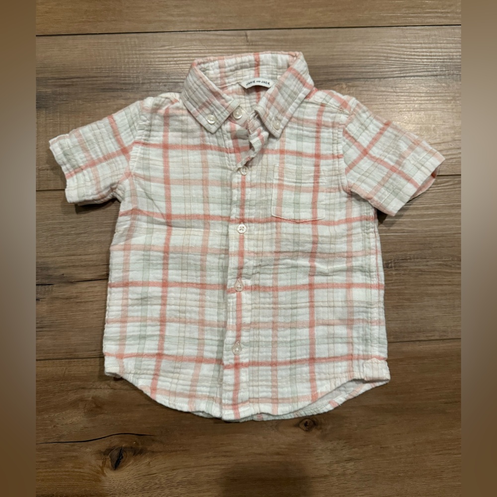 Janie and Jack Pink and White Plaid Button Down Shirt